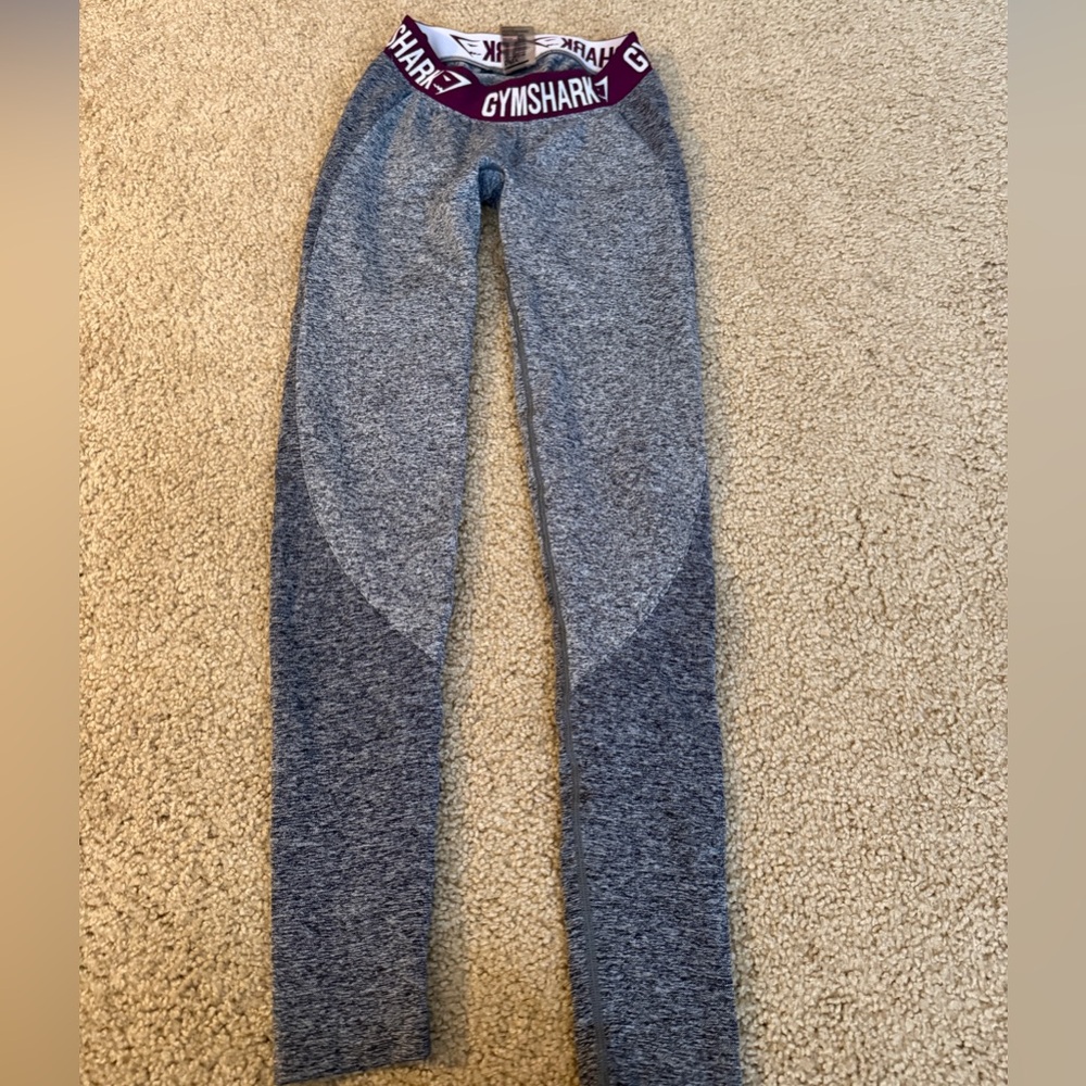 Gymshark Grey Seamless Leggings with Maroon Branded Waistband